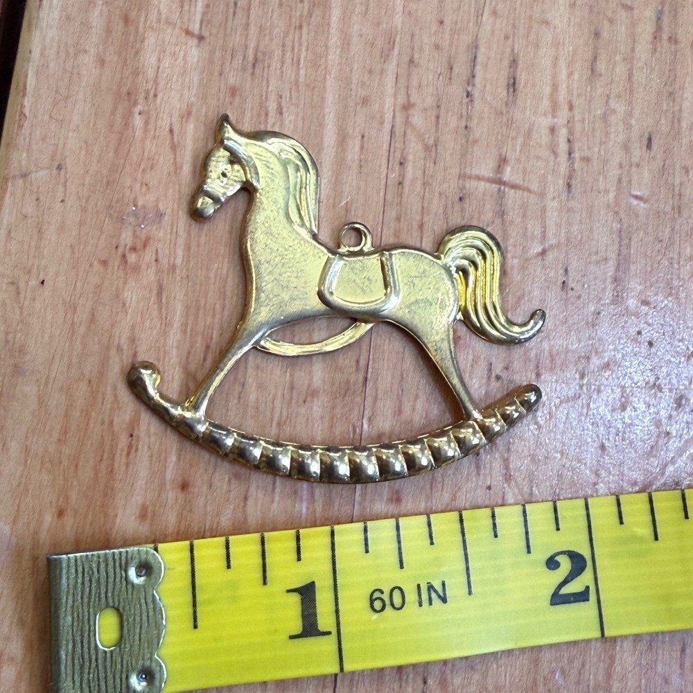 Vintage Gold Tone Rocking Horse Pendant Charm Equestrian Toy Jewelry‎ 1.75 Inch